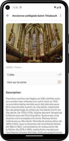 Une capture d'écran de l'application Carte du Patrimoine présentant les informations d'un château à Montiganc-Charente
