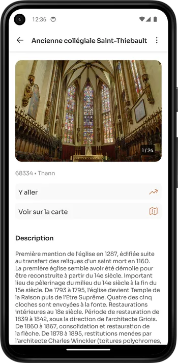Une capture d'écran de l'application Carte du Patrimoine présentant l'Hôtel de Bardines